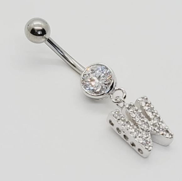 New 925 Sterling Silver Initial belly button ring "W" - Picture 1 of 3